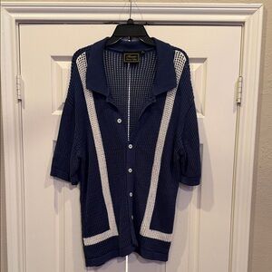 Stylish Navy and White Button Down Shirt